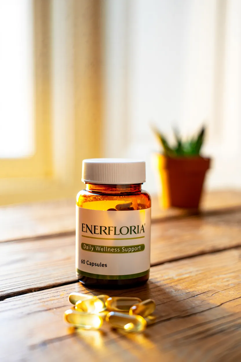 Enerfloria dietary supplement bottle with 60 capsules for daily wellness support